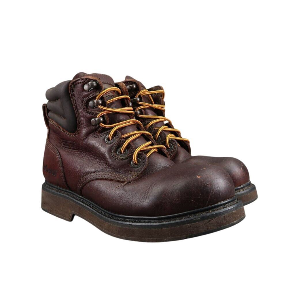 LaCrosse Shoes Mens 7.5 Work Boots Steel Toe Leather Mid Lace Up Slip Resistant